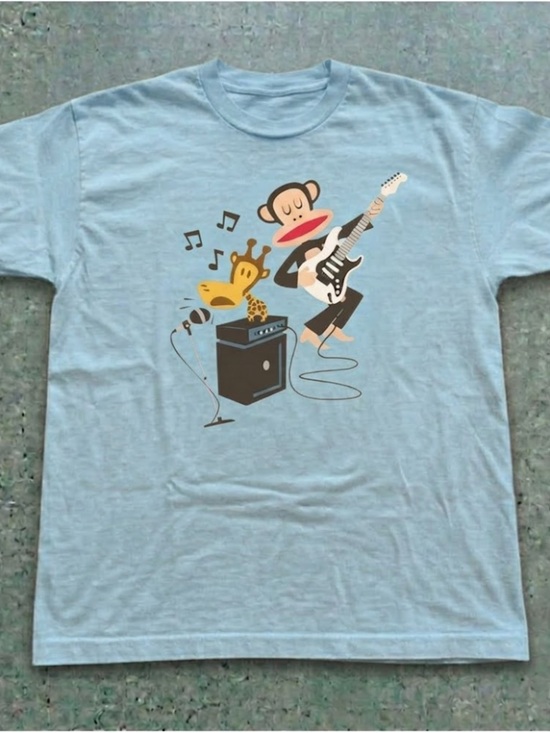 Gildan Tops - Cartoon Monkey & Giraffe - Light Blue